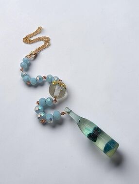 Delicate Pale Blue Glass Bottle Pendant Car Charm